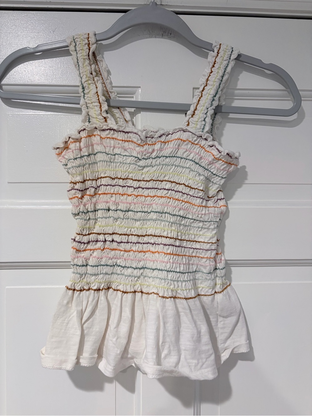 art class White Smocked Top with Rainbow Stitching